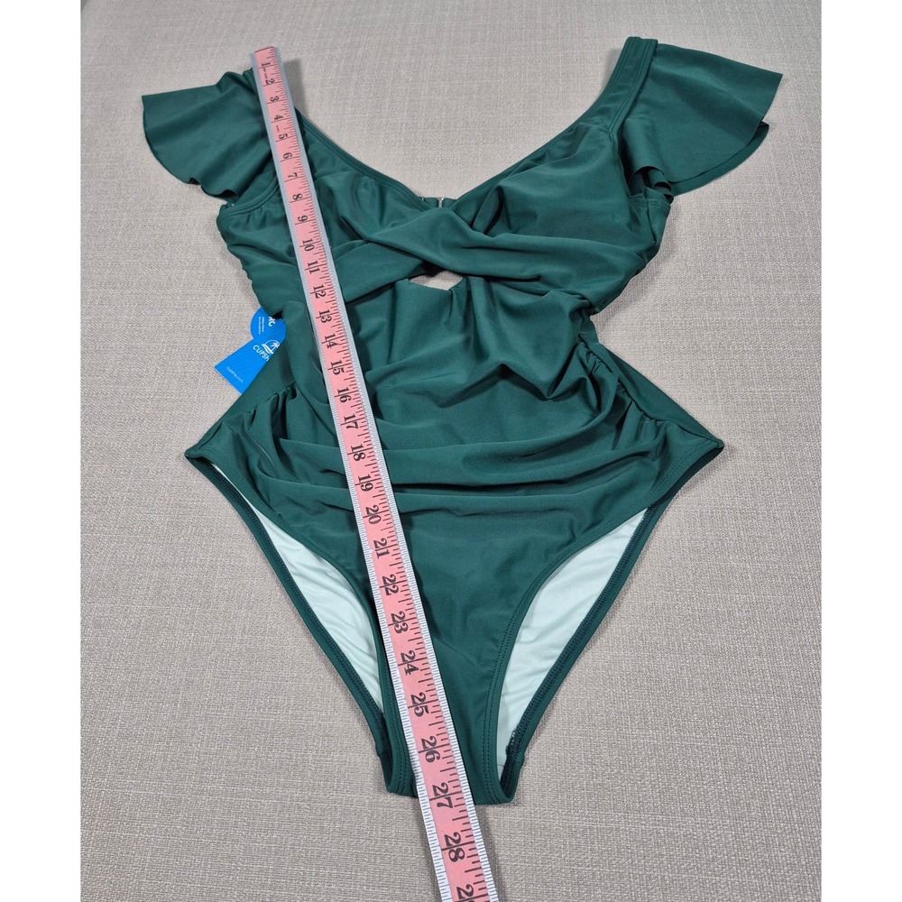 Cupshe Green Ruffle Sleeve Tummy Control One Piece Swimsuit Medium New - Picture 6 of 11